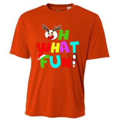 Oh What Fun Christmas Gift With Deer And Santa Hat Gift Cooling Performance Crew T-Shirt