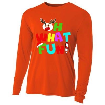 Oh What Fun Christmas Gift With Deer And Santa Hat Gift Cooling Performance Long Sleeve Crew