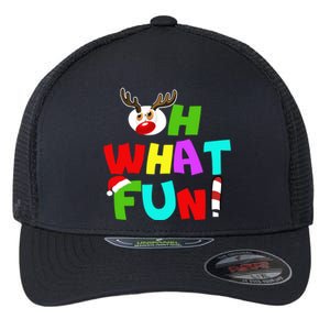 Oh What Fun Christmas Gift With Deer And Santa Hat Gift Flexfit Unipanel Trucker Cap