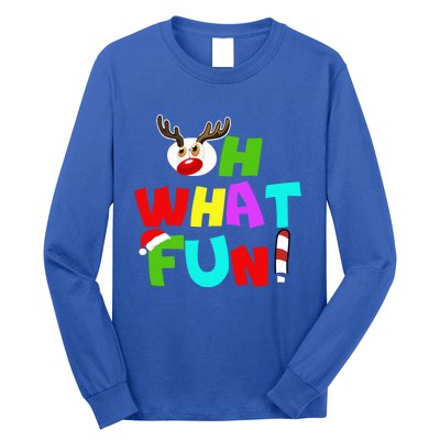 Oh What Fun Christmas Gift With Deer And Santa Hat Gift Long Sleeve Shirt