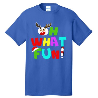 Oh What Fun Christmas Gift With Deer And Santa Hat Gift Tall T-Shirt