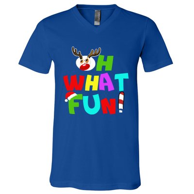 Oh What Fun Christmas Gift With Deer And Santa Hat Gift V-Neck T-Shirt