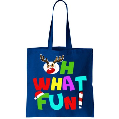 Oh What Fun Christmas Gift With Deer And Santa Hat Gift Tote Bag