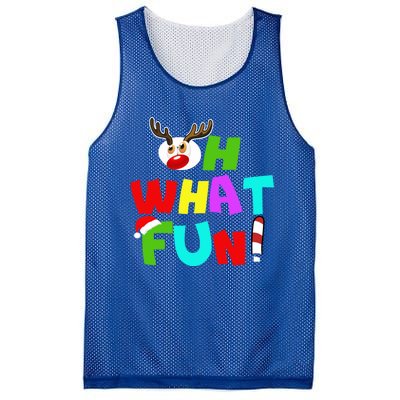 Oh What Fun Christmas Gift With Deer And Santa Hat Gift Mesh Reversible Basketball Jersey Tank