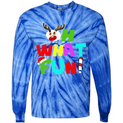 Oh What Fun Christmas Gift With Deer And Santa Hat Gift Tie-Dye Long Sleeve Shirt