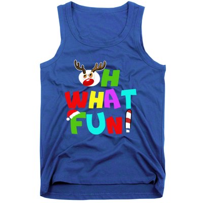 Oh What Fun Christmas Gift With Deer And Santa Hat Gift Tank Top