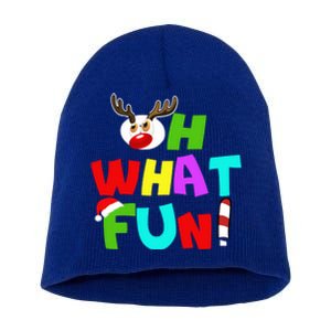 Oh What Fun Christmas Gift With Deer And Santa Hat Gift Short Acrylic Beanie