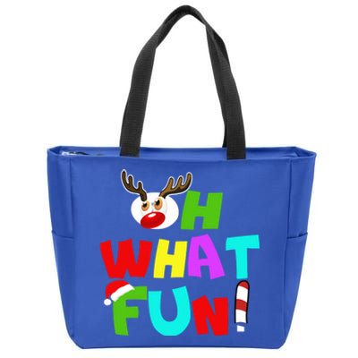 Oh What Fun Christmas Gift With Deer And Santa Hat Gift Zip Tote Bag