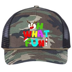 Oh What Fun Christmas Gift With Deer And Santa Hat Gift Retro Rope Trucker Hat Cap