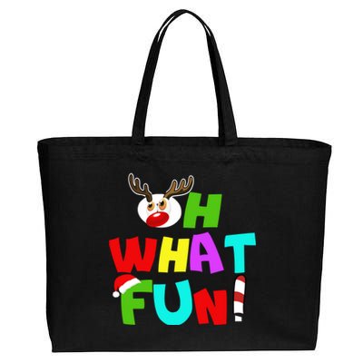 Oh What Fun Christmas Gift With Deer And Santa Hat Gift Cotton Canvas Jumbo Tote