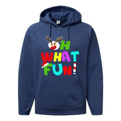 Oh What Fun Christmas Gift With Deer And Santa Hat Gift Performance Fleece Hoodie