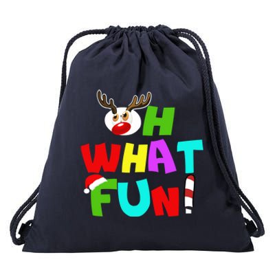 Oh What Fun Christmas Gift With Deer And Santa Hat Gift Drawstring Bag