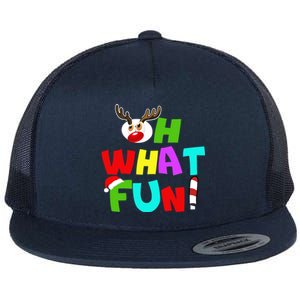 Oh What Fun Christmas Gift With Deer And Santa Hat Gift Flat Bill Trucker Hat