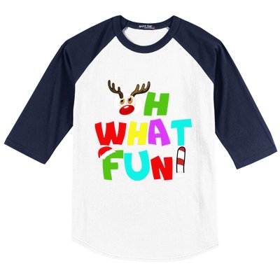 Oh What Fun Christmas Gift With Deer And Santa Hat Gift Baseball Sleeve Shirt