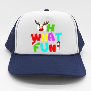 Oh What Fun Christmas Gift With Deer And Santa Hat Gift Trucker Hat