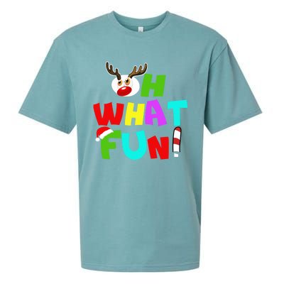 Oh What Fun Christmas Gift With Deer And Santa Hat Gift Sueded Cloud Jersey T-Shirt