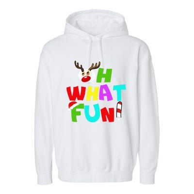 Oh What Fun Christmas Gift With Deer And Santa Hat Gift Garment-Dyed Fleece Hoodie