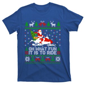 Oh What Fun It Is To Ride Funny Snowmobile Santa Christmas Gift T-Shirt