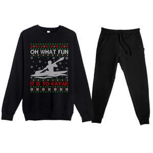 Oh What Fun It Is To Kayak Kayaking Ugly Christmas Gift Premium Crewneck Sweatsuit Set