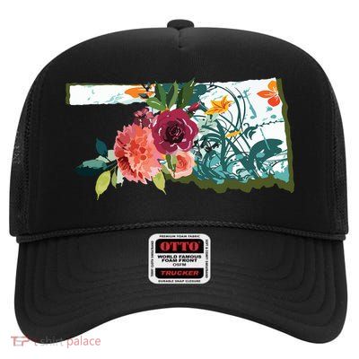 Oklahoma Watercolor Flower High Crown Mesh Back Trucker Hat
