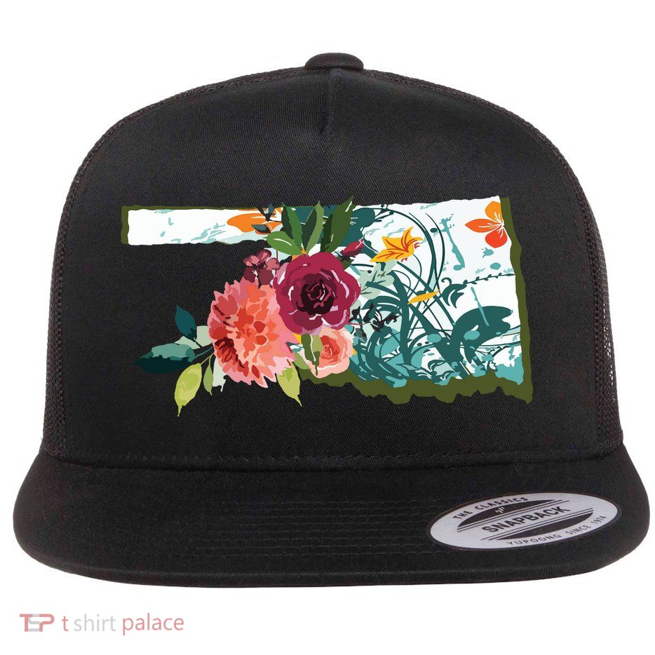 Oklahoma Watercolor Flower Flat Bill Trucker Hat