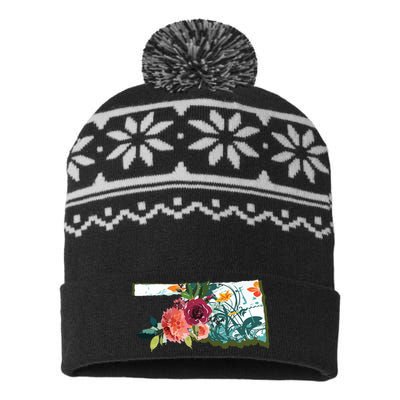 Oklahoma Watercolor Flower USA-Made Snowflake Beanie