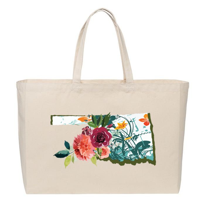 Oklahoma Watercolor Flower Cotton Canvas Jumbo Tote