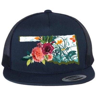 Oklahoma Watercolor Flower Flat Bill Trucker Hat