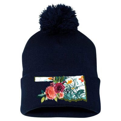 Oklahoma Watercolor Flower Pom Pom 12in Knit Beanie