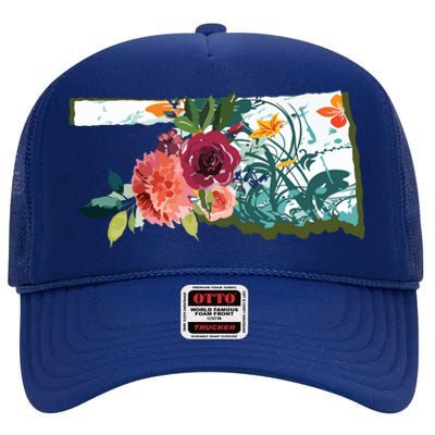 Oklahoma Watercolor Flower High Crown Mesh Back Trucker Hat