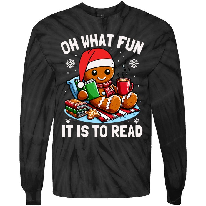 Oh What Fun It Is To Read Funny Christmas Gingerbread Book Lover Tie-Dye Long Sleeve Shirt