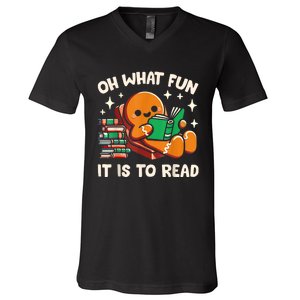 Oh What Fun It Is To Read Christmas Teacher Librarian Books V-Neck T-Shirt