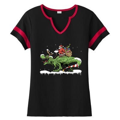 Oh What Fun It Is To Rawr Santa Claus Dinosaur Ride Gift Ladies Halftime Notch Neck Tee