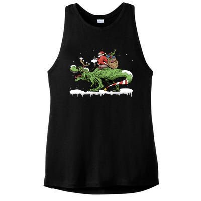 Oh What Fun It Is To Rawr Santa Claus Dinosaur Ride Gift Ladies PosiCharge Tri-Blend Wicking Tank