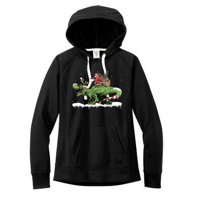 Oh What Fun It Is To Rawr Santa Claus Dinosaur Ride Gift Women's Fleece Hoodie