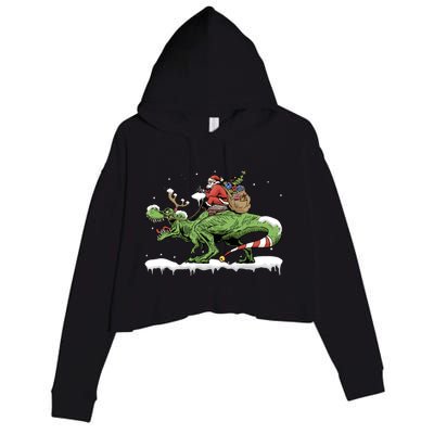 Oh What Fun It Is To Rawr Santa Claus Dinosaur Ride Gift Crop Fleece Hoodie