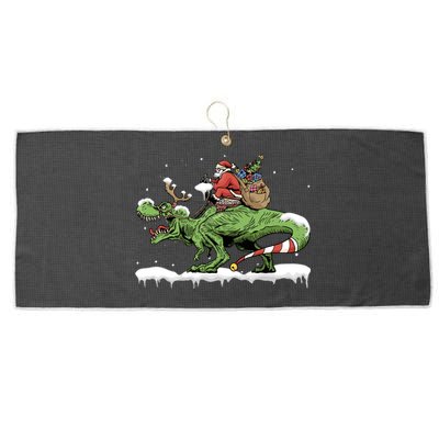 Oh What Fun It Is To Rawr Santa Claus Dinosaur Ride Gift Large Microfiber Waffle Golf Towel