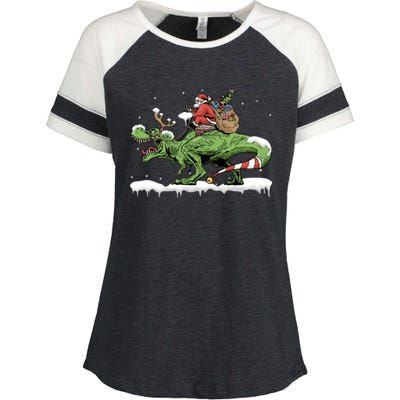 Oh What Fun It Is To Rawr Santa Claus Dinosaur Ride Gift Enza Ladies Jersey Colorblock Tee