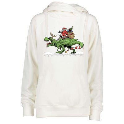 Oh What Fun It Is To Rawr Santa Claus Dinosaur Ride Gift Womens Funnel Neck Pullover Hood