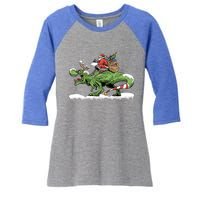 Oh What Fun It Is To Rawr Santa Claus Dinosaur Ride Gift Women's Tri-Blend 3/4-Sleeve Raglan Shirt