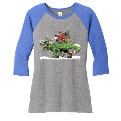 Oh What Fun It Is To Rawr Santa Claus Dinosaur Ride Gift Women's Tri-Blend 3/4-Sleeve Raglan Shirt