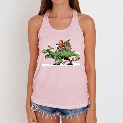 Oh What Fun It Is To Rawr Santa Claus Dinosaur Ride Gift Women's Knotted Racerback Tank