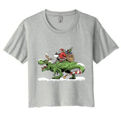 Oh What Fun It Is To Rawr Santa Claus Dinosaur Ride Gift Women's Crop Top Tee