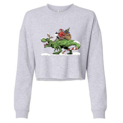 Oh What Fun It Is To Rawr Santa Claus Dinosaur Ride Gift Cropped Pullover Crew