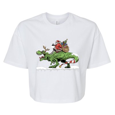 Oh What Fun It Is To Rawr Santa Claus Dinosaur Ride Gift Bella+Canvas Jersey Crop Tee