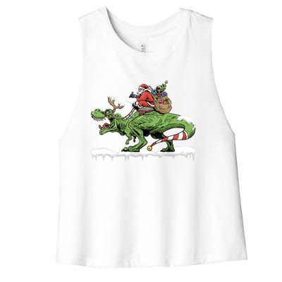 Oh What Fun It Is To Rawr Santa Claus Dinosaur Ride Gift Women's Racerback Cropped Tank