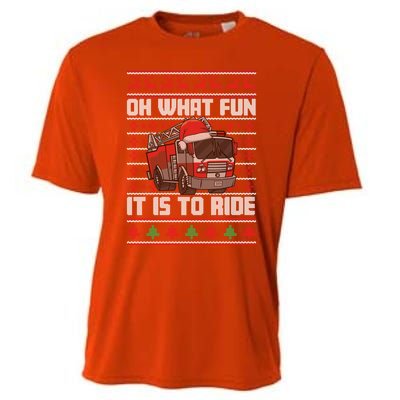 Oh What Fun It Is To Ride Fire Firefighter Ugly Christmas Gift Cooling Performance Crew T-Shirt