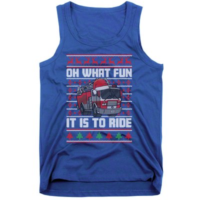 Oh What Fun It Is To Ride Fire Firefighter Ugly Christmas Gift Tank Top