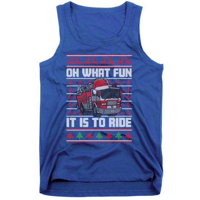 Oh What Fun It Is To Ride Fire Firefighter Ugly Christmas Gift Tank Top