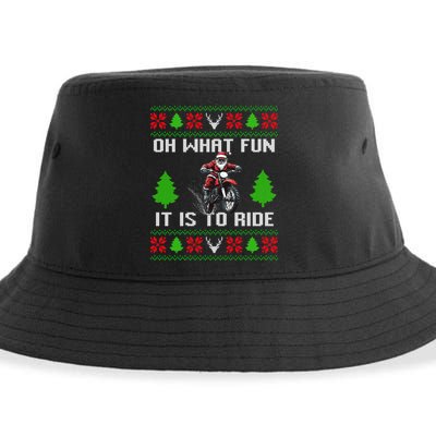 Oh What Fun It Is To Ride Motorcycle Santa Ugly Christmas Sustainable Bucket Hat